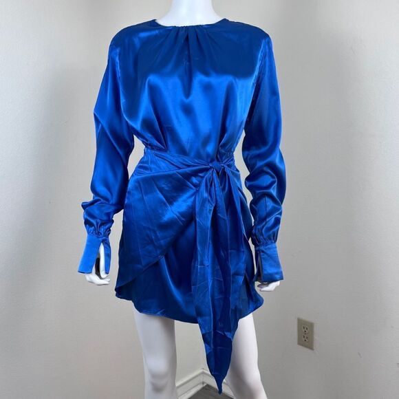 Hello Molly Swift And Clean Women Size 6 Blue Satin Mini NEW Dress Long Sleeve - Picture 12 of 16